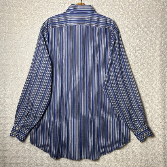 TD Thomas Dean Men's Button Down Purple Blue Striped Size XXL - Picture 5 of 9